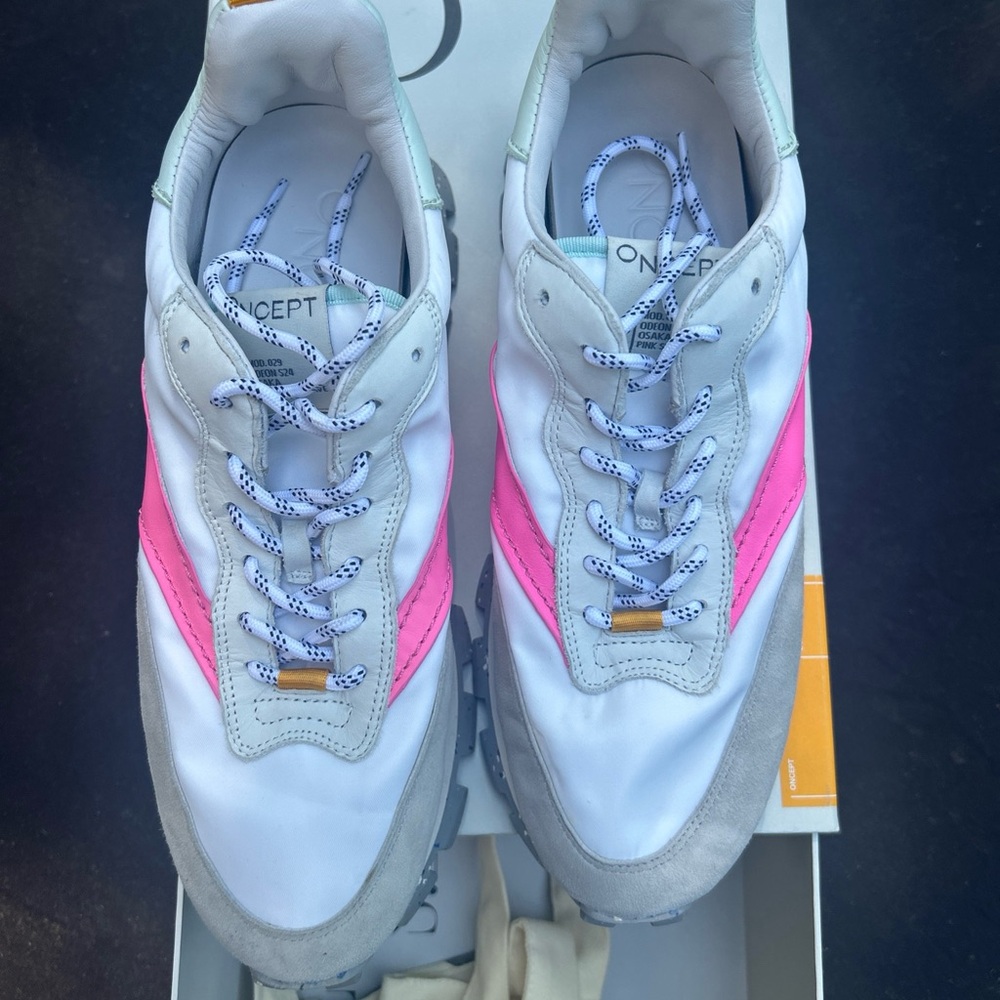 White and Pink ONCEPT Osaka Sneakers. Like new